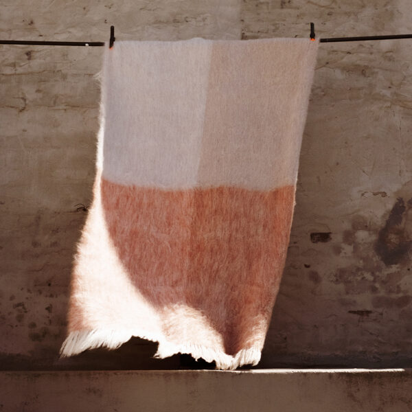 Heirloom Mohair Blanket Rust and light grey